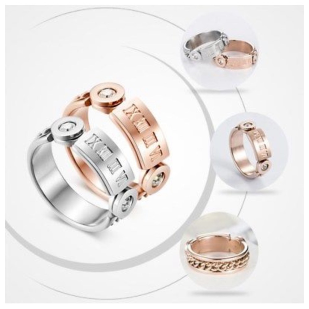 CZ Chain Roman Numeric Band 18K Rose Ring